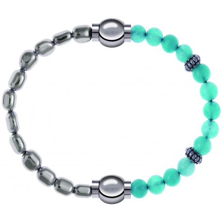 Apollon - Collection MiX Femme - hématite - diamètre 6mm - longueur 9,25cm + jade verte - composants acier - longueur 9,…