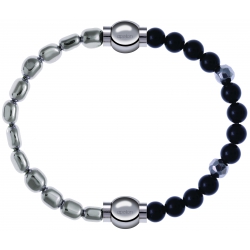 Apollon - Collection MiX Femme - hématite - diamètre 6mm - longueur 9,25cm + onyx - composants acier - longueur 9,25cm…