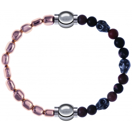 Apollon - Collection MiX Femme - hématite rosé - diamètre 6mm - longueur 9,25cm + rhodonite - composants acier - longueu…