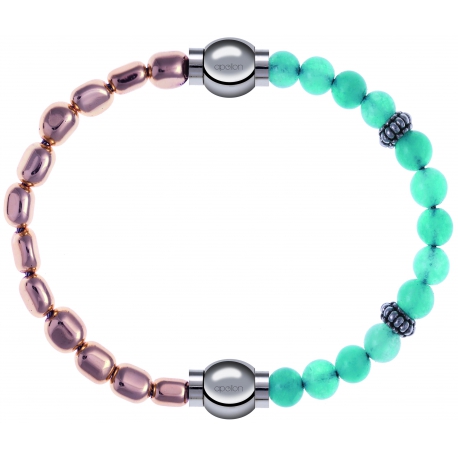 Apollon - Collection MiX Femme - hématite rosé - diamètre 6mm - longueur 9,25cm + jade verte - composants acier - longue…