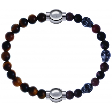 Apollon - Collection MiX Femme - œil de tigre - diamètre 6mm - longueur 9,25cm + rhodonite - composants acier - longueur…