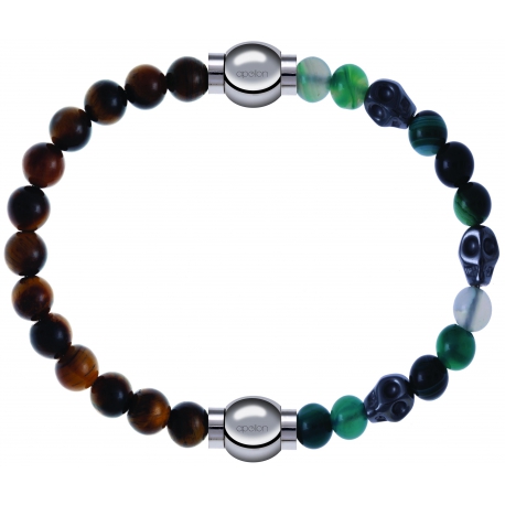 Apollon - Collection MiX Femme - œil de tigre - diamètre 6mm - longueur 9,25cm + agate - composants acier - longueur 9,2…