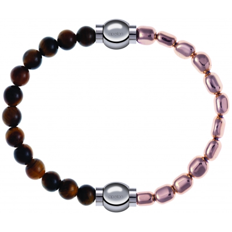 Apollon - Collection MiX Femme - œil de tigre - diamètre 6mm - longueur 9,25cm + hématite rosé - diamètre 6mm - longueur…