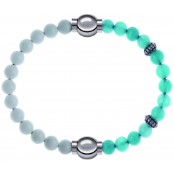 Apollon - Collection MiX Femme - agate blanche - diamètre 6mm - longueur 9,25cm + jade verte - composants acier - longue…