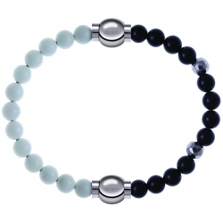 Apollon - Collection MiX Femme - agate blanche - diamètre 6mm - longueur 9,25cm + onyx - composants acier - longueur 9,2…