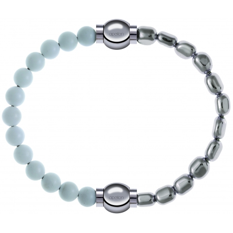 Apollon - Collection MiX Femme - agate blanche - diamètre 6mm - longueur 9,25cm + hématite - diamètre 6mm - longueur 9,2…