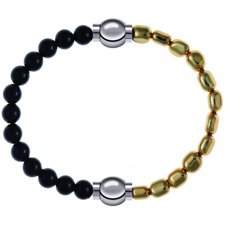 Apollon - Collection MiX Femme - onyx - diamètre 6mm - longueur 9,25cm + hématite doré - diamètre 6mm - longueur 9,25cm…