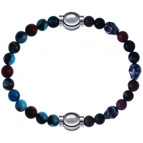 Apollon - Collection MiX Femme - agate bleu clair, bronzite, pierre de soleil - diamètre 6mm - longueur 9,25cm + rhodoni…