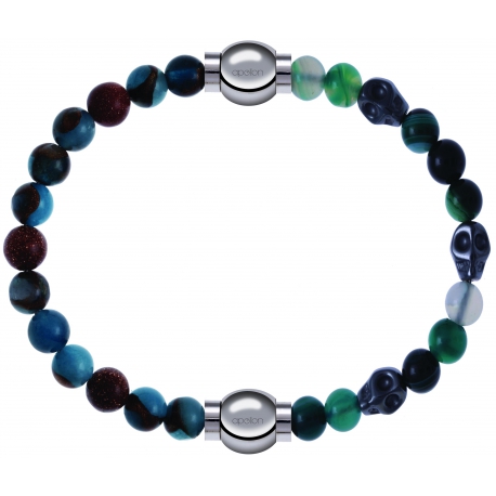 Apollon - Collection MiX Femme - agate bleu clair, bronzite, pierre de soleil - diamètre 6mm - longueur 9,25cm + agate -…