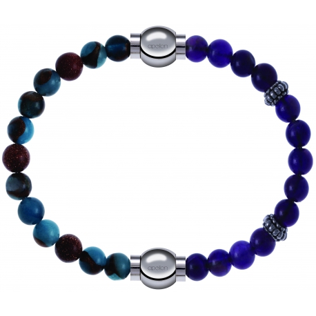 Apollon - Collection MiX Femme - agate bleu clair, bronzite, pierre de soleil - diamètre 6mm - longueur 9,25cm + améthys…