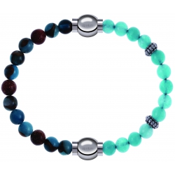 Apollon - Collection MiX Femme - agate bleu clair, bronzite, pierre de soleil - diamètre 6mm - longueur 9,25cm + jade ve…