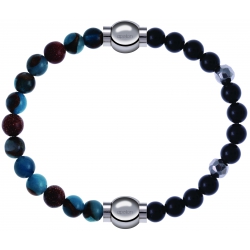 Apollon - Collection MiX Femme - agate bleu clair, bronzite, pierre de soleil - diamètre 6mm - longueur 9,25cm + onyx - …