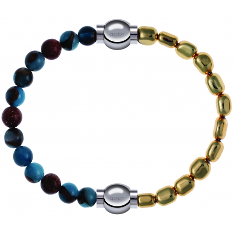 Apollon - Collection MiX Femme - agate bleu clair, bronzite, pierre de soleil - diamètre 6mm - longueur 9,25cm + hématit…