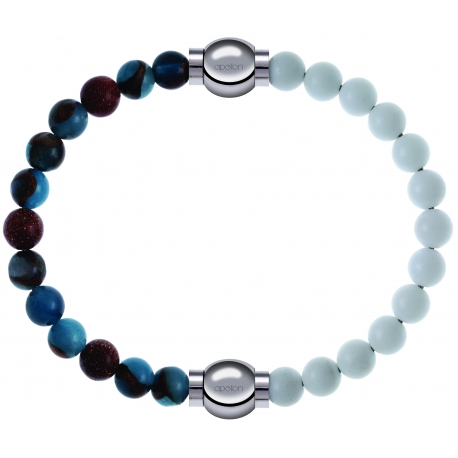 Apollon - Collection MiX Femme - agate bleu clair, bronzite, pierre de soleil - diamètre 6mm - longueur 9,25cm + agate b…