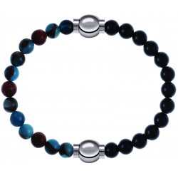 Apollon - Collection MiX Femme - agate bleu clair, bronzite, pierre de soleil - diamètre 6mm - longueur 9,25cm + onyx - …