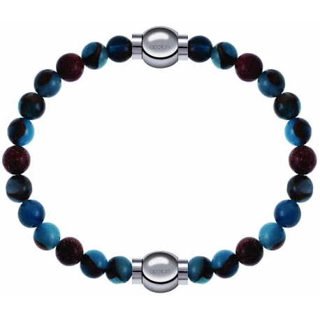 Apollon - Collection MiX Femme - agate bleu clair, bronzite, pierre de soleil - diamètre 6mm - longueur 9,25cm + agate b…