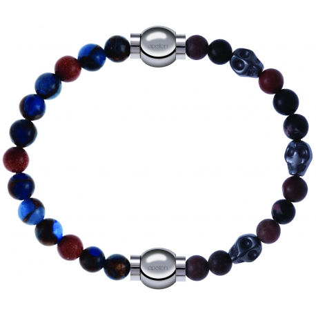 Apollon - Collection MiX Femme - agate bleu foncé, bronzite, pierre de soleil - diamètre 6mm - longueur 9,25cm + rhodoni…