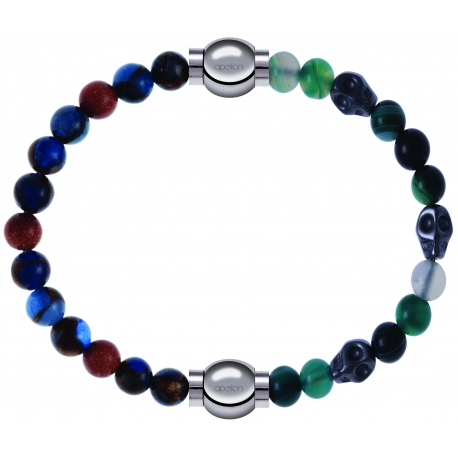 Apollon - Collection MiX Femme - agate bleu foncé, bronzite, pierre de soleil - diamètre 6mm - longueur 9,25cm + agate -…