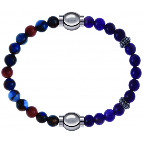 Apollon - Collection MiX Femme - agate bleu foncé, bronzite, pierre de soleil - diamètre 6mm - longueur 9,25cm + améthys…