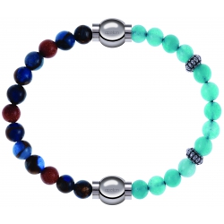 Apollon - Collection MiX Femme - agate bleu foncé, bronzite, pierre de soleil - diamètre 6mm - longueur 9,25cm + jade ve…