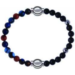 Apollon - Collection MiX Femme - agate bleu foncé, bronzite, pierre de soleil - diamètre 6mm - longueur 9,25cm + onyx - …