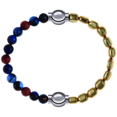 Apollon - Collection MiX Femme - agate bleu foncé, bronzite, pierre de soleil - diamètre 6mm - longueur 9,25cm + hématit…