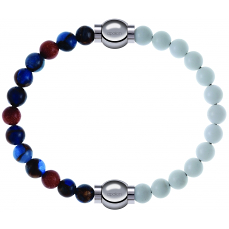 Apollon - Collection MiX Femme - agate bleu foncé, bronzite, pierre de soleil - diamètre 6mm - longueur 9,25cm + agate b…