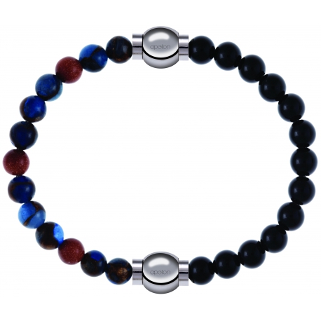 Apollon - Collection MiX Femme - agate bleu foncé, bronzite, pierre de soleil - diamètre 6mm - longueur 9,25cm + onyx - …