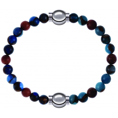 Apollon - Collection MiX Femme - agate bleu foncé, bronzite, pierre de soleil - diamètre 6mm - longueur 9,25cm + agate b…