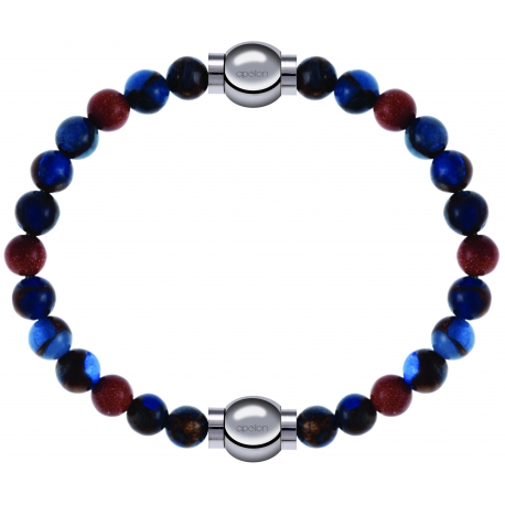 Apollon - Collection MiX Femme - agate bleu foncé, bronzite, pierre de soleil - diamètre 6mm - longueur 9,25cm + agate b…