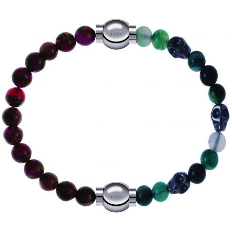 Apollon - Collection MiX Femme - agate rouge, bronzite, pierre de soleil - diamètre 6mm - longueur 9,25cm + agate - comp…