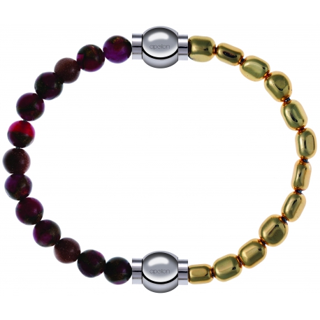 Apollon - Collection MiX Femme - agate rouge, bronzite, pierre de soleil - diamètre 6mm - longueur 9,25cm + hématite dor…