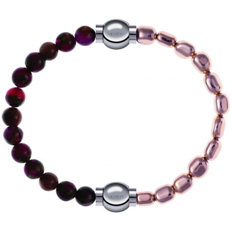 Apollon - Collection MiX Femme - agate rouge, bronzite, pierre de soleil - diamètre 6mm - longueur 9,25cm + hématite ros…