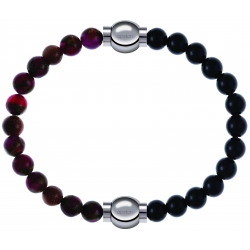 Apollon - Collection MiX Femme - agate rouge, bronzite, pierre de soleil - diamètre 6mm - longueur 9,25cm + onyx - diamè…