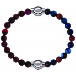 Apollon - Collection MiX Femme - agate rouge, bronzite, pierre de soleil - diamètre 6mm - longueur 9,25cm + agate bleu f…