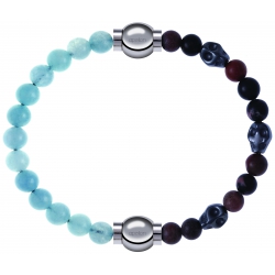 Apollon - Collection MiX Femme - jade bleue - diamètre 6mm - longueur 9,25cm + rhodonite - composants acier - longueur 9…