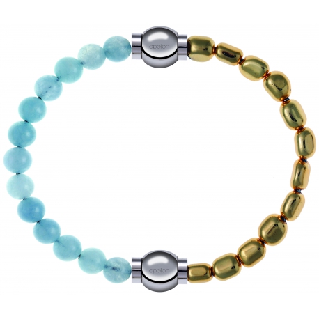 Apollon - Collection MiX Femme - jade bleue - diamètre 6mm - longueur 9,25cm + hématite doré - diamètre 6mm - longueur 9…