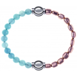 Apollon - Collection MiX Femme - jade bleue - diamètre 6mm - longueur 9,25cm + hématite rosé - diamètre 6mm - longueur 9…