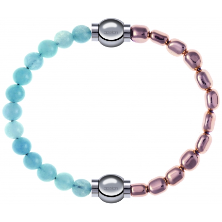 Apollon - Collection MiX Femme - jade bleue - diamètre 6mm - longueur 9,25cm + hématite rosé - diamètre 6mm - longueur 9…