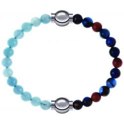 Apollon - Collection MiX Femme - jade bleue - diamètre 6mm - longueur 9,25cm + agate bleu foncé, bronzite, pierre de sol…