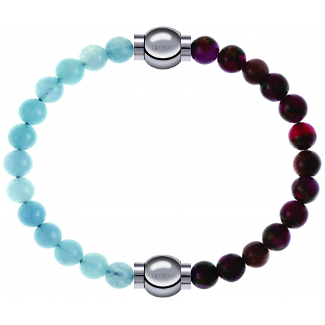 Apollon - Collection MiX Femme - jade bleue - diamètre 6mm - longueur 9,25cm + agate rouge, bronzite, pierre de soleil -…