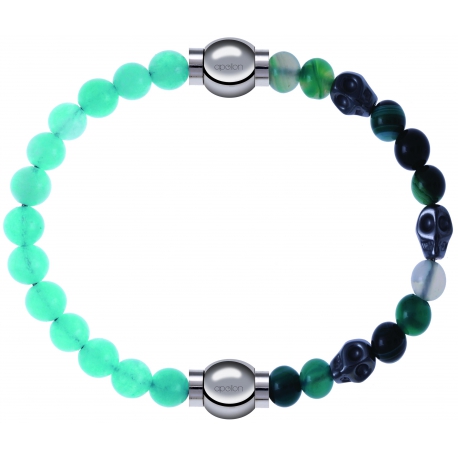 Apollon - Collection MiX Femme - jade verte - diamètre 6mm - longueur 9,25cm + agate - composants acier - longueur 9,25c…