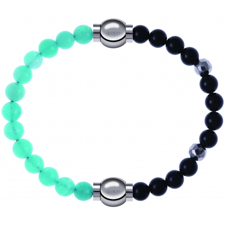 Apollon - Collection MiX Femme - jade verte - diamètre 6mm - longueur 9,25cm + onyx - composants acier - longueur 9,25cm…