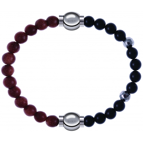 Apollon - Collection MiX Femme - pierre de soleil - diamètre 6mm - longueur 9,25cm + onyx - composants acier - longueur …