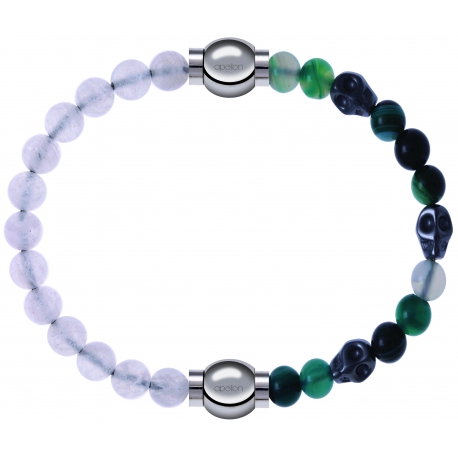 Apollon - Collection MiX Femme - pierre de lune - diamètre 6mm - longueur 9,25cm + agate - composants acier - longueur 9…