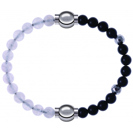 Apollon - Collection MiX Femme - pierre de lune - diamètre 6mm - longueur 9,25cm + onyx - composants acier - longueur 9,…