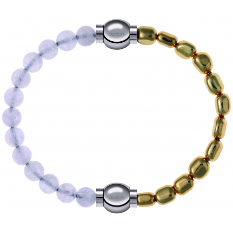 Apollon - Collection MiX Femme - pierre de lune - diamètre 6mm - longueur 9,25cm + hématite doré - diamètre 6mm - longue…
