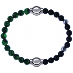 Apollon - Collection MiX Femme - malachite - diamètre 6mm - longueur 9,25cm + onyx - composants acier - longueur 9,25cm…