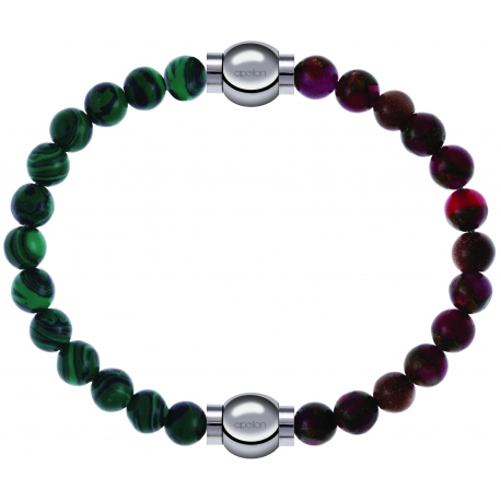 Apollon - Collection MiX Femme - malachite - diamètre 6mm - longueur 9,25cm + agate rouge, bronzite, pierre de soleil - …