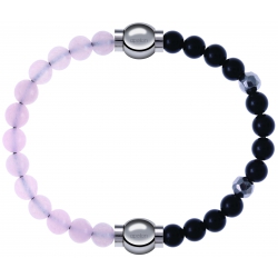 Apollon - Collection MiX Femme - quartz rose - diamètre 6mm - longueur 9,25cm + onyx - composants acier - longueur 9,25c…